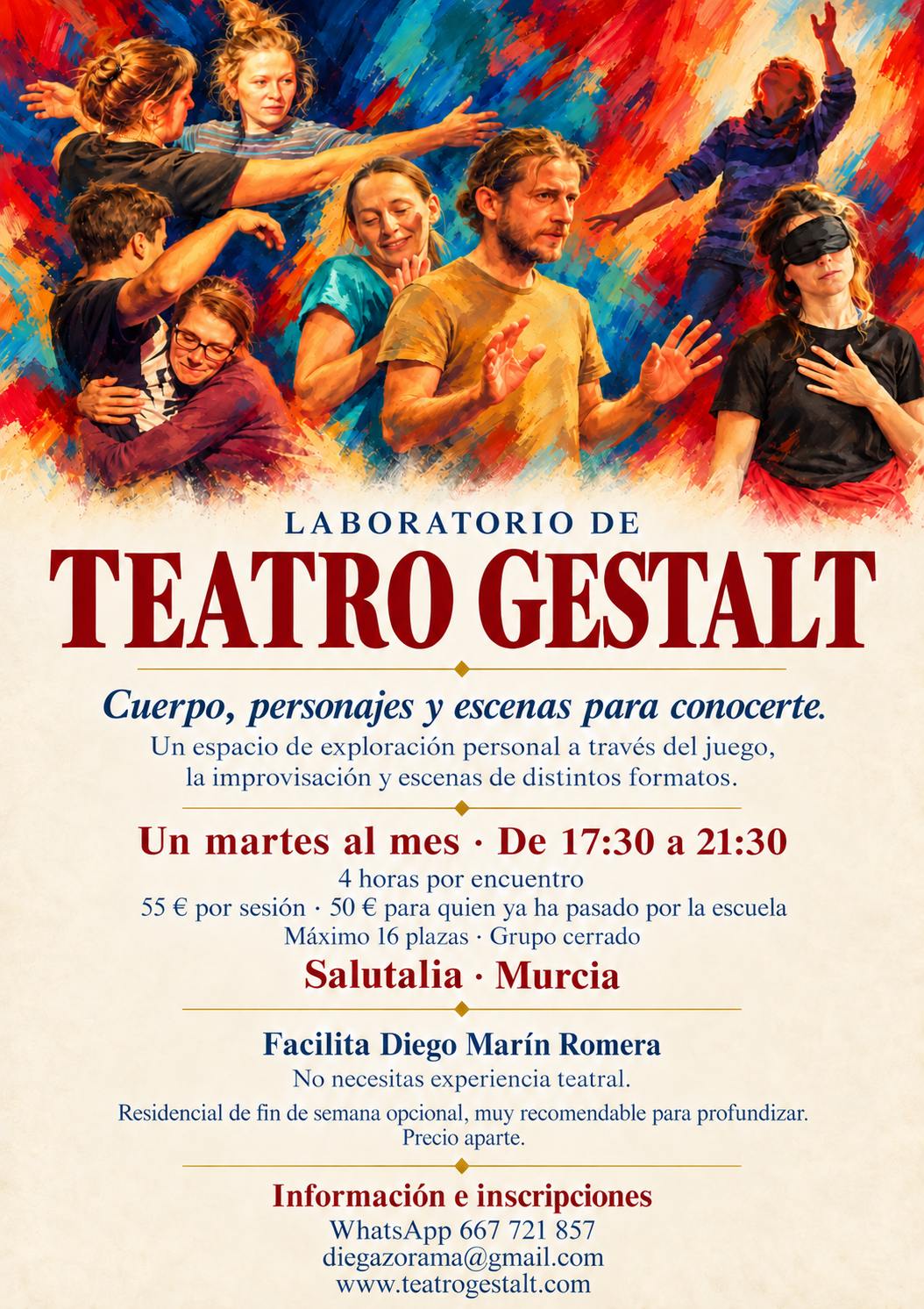 Laboratorio de Teatro Gestalt · Un martes al mes de 17:30 a 21:30 · Salutalia, Murcia